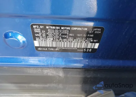 2025 Mitsubishi Eclipse Cross Black Edition S-Awc/Se S-Awc/Sel S-Awc из США, поврежденный, VIN JA4ATWAA2SZ003934